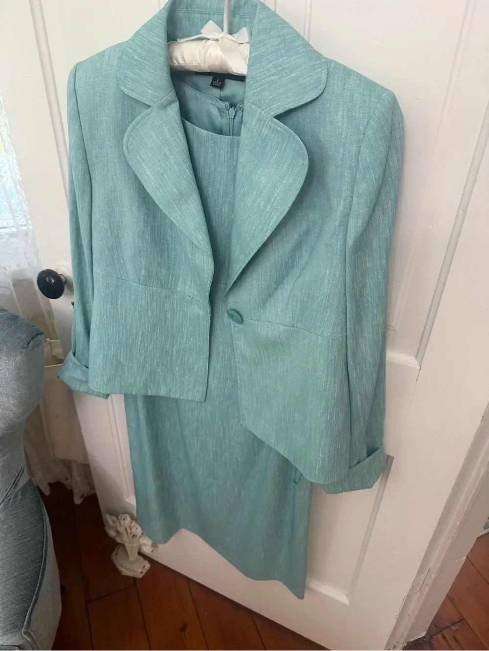 NWT One-Button Jacket & Princess-Seam Sheath Dress SZ 8 in Sea Glass